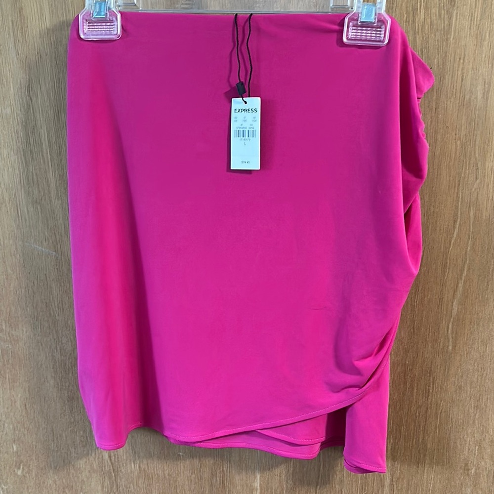Express Pink Asymmetrical Ruched Mini Pencil Skirt